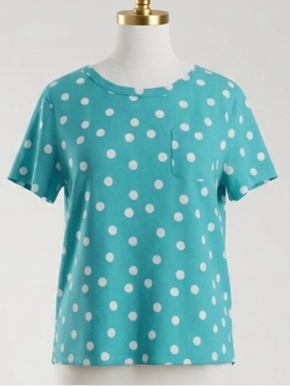 plus Size XXL Van Heasen Polka Dot Teal Top short with a Pocket